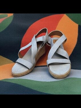 Serra Light Blue Canvas Wedge Sandals Size 9